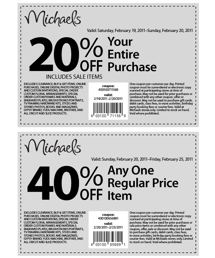michaels printable coupons april 2011. The other Michaels coupon will