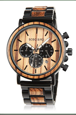 Wooden watch with black dial, perfect for men