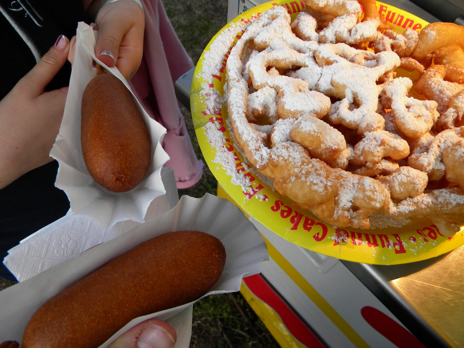 Corn dogs and funnel cake.