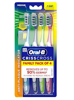 Oral B Criss Cross - Family pack of 4 toothbrushes – Medium @ Rs.156