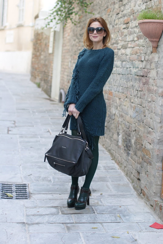 Givenchy Pandora bag, Diesel fringe detail jumper dress, Fabi shoes, Fashion and Cookies