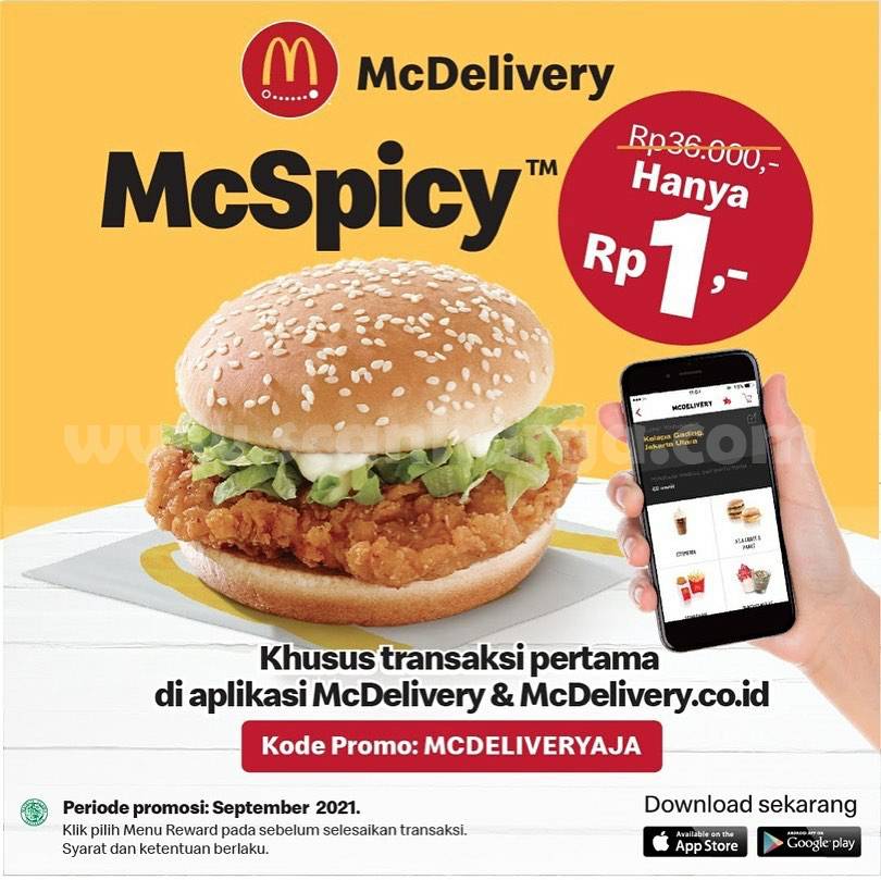 McDonalds Promo McSpicy hanya Rp. 1,- via Aplikasi McDelivery