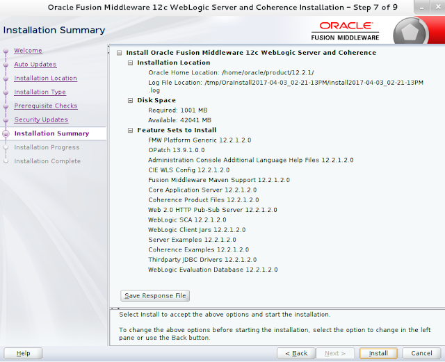 Weblogic Server Installation wizard screen 7