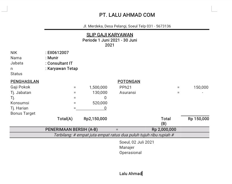 Slip Gaji Format XLXS