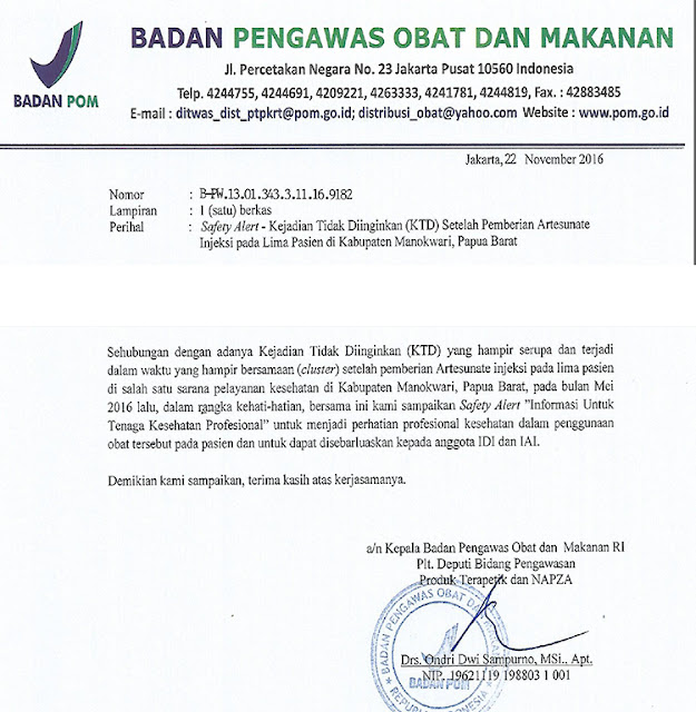 Surat Peringatan Keamanan Dari BPOM Kepada IDI,IAI Dan 