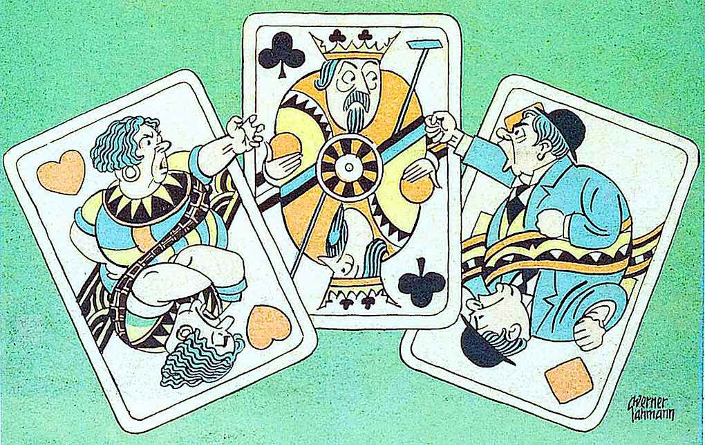 playing cards in a 1929 cartoon, royal problems