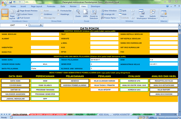Aplikasi Perangkat Administrasi Pembelajaran Guru Format Microsoft Excel