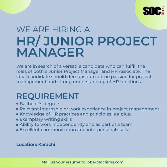 JOB ANNOUNCEMENT FOR HR/JUNIOR PROJECT MANAGER IN SOC FILMS