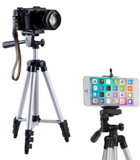 KBOOM Camera Tripod Stand With 3-Way Head Tripod for Digital Camera DV Camcorder, Tripod 3110 with mobile Phone holder mount Tripod  (Silver, Black, Supports Up to 1500 g)