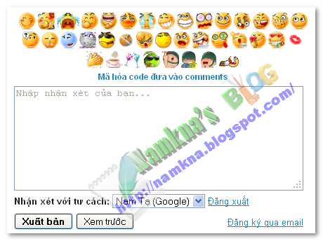 Chèn bộ mặt cười (Emoticons) dạng input cho comment của blogspot style 2