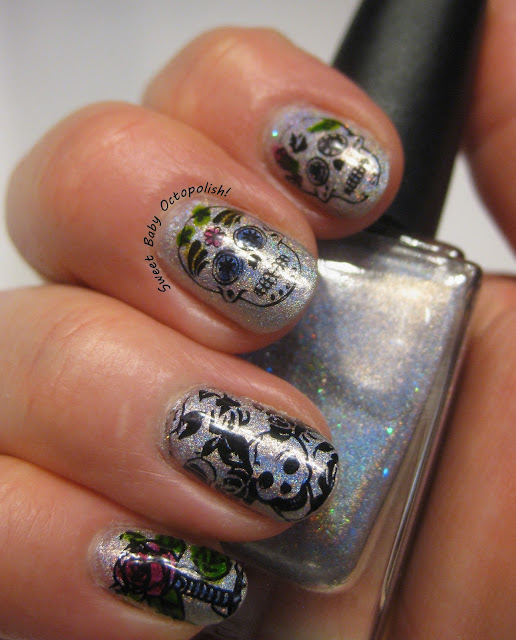 Don Deeva Big Lights Will Inspire You and Sugar Skulls stamping nail art