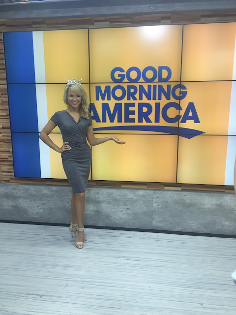 Savvy Shields wears a fitted Joseph Ribkoff dress on Good Morning America