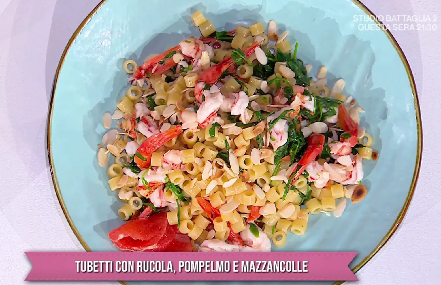 Tubetti con rucola pompelmo e mazzancolle