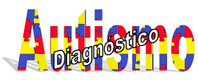 La palabra Diagnóstico se superpone a la palabra Autismo realizada con la trama de un puzzle de colores
