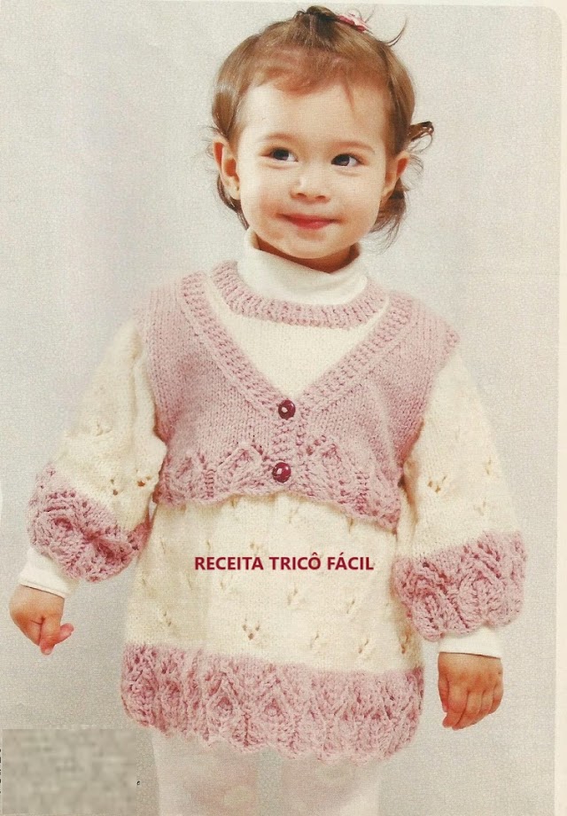 Vestido Rosa E Cru  Com Colete -Tamanho 12 meses 