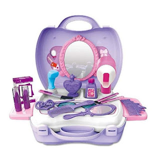Geekper 21Pcs Toy Makeup Case Toddler Nail Polish , Lip Gloss Mirror Plastic Cosmetic Set Pretend Play Makeup Vanity Case