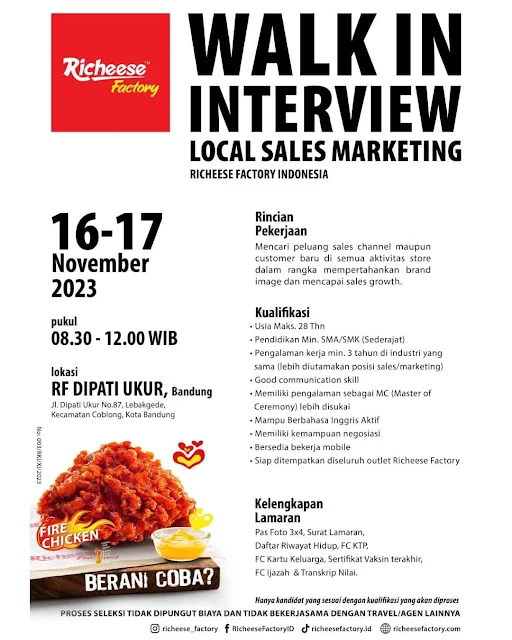 Lowongan kerja bandung local sales marketing richeese factory Indonesia terbaru 2023