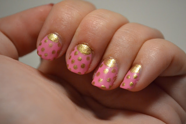 Golden polkadot Half Moon Nails