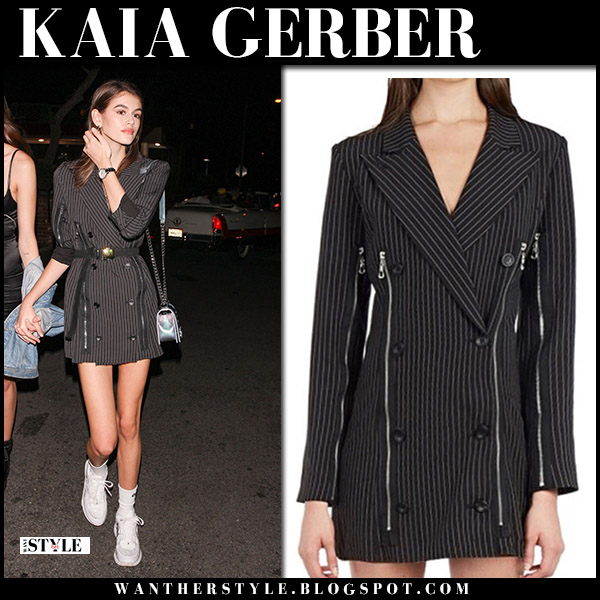 Kaia Gerber in black pinstripe blazer dress on June 21 ~ I want