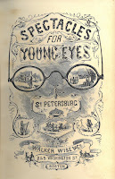 Frontispiece for the Spectacles book, showing a large pair of eyeglasses within which various daily scenes are portrayed.