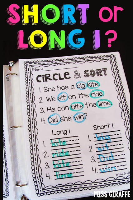 Circle and sort long i words and short i words in this super fun activity for long vowel practice!