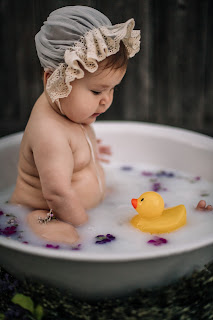 Novalee's First Milk Bath Flower Sitter Session at 6 months old by Morning Owl Fine Art Photography San Diego, CA