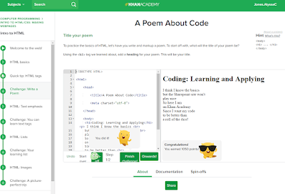 A screenshot of one of Khan Academy's Intro to HTML sandboxes