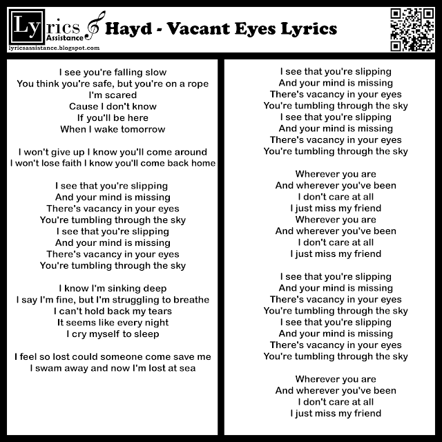 Hayd - Vacant Eyes Lyrics | lyricsassistance.blogspot.com