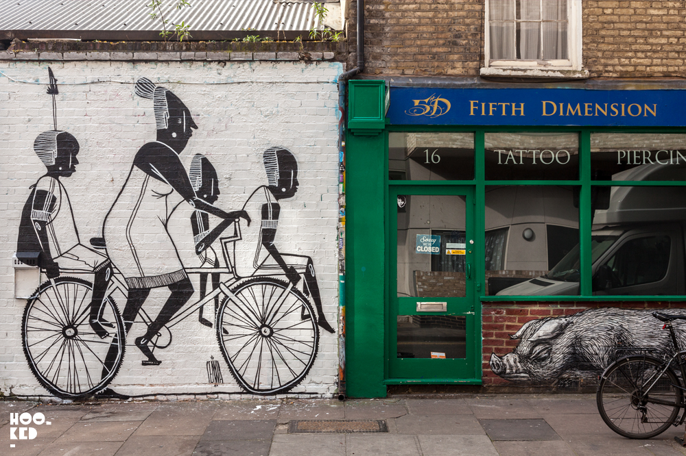 São Paulo street artist Alex Senna paints London Mural. Photo ©Hookedblog / Mark Rigney