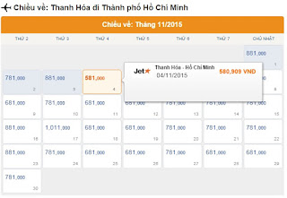 Vé máy bay Thanh Hóa vào Tp Hồ Chí Minh tháng 11