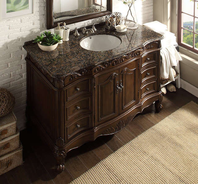 48 inch Adelina Classic Old Look Bathroom Vanity Sierra Brown Granite Top