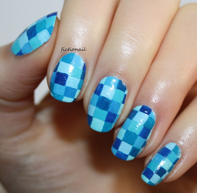 Blue Square Patchwork Nail Art