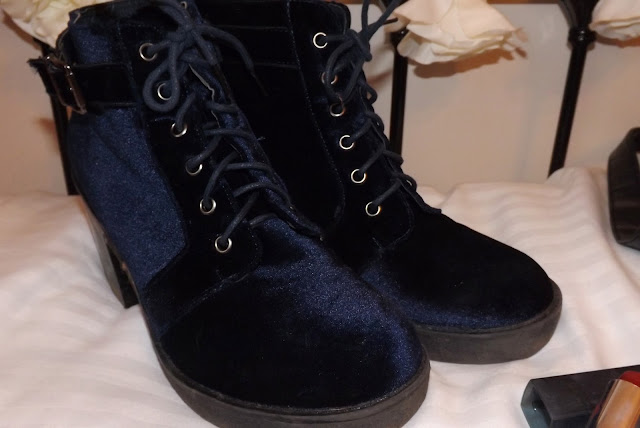 Navy Velvet Boots