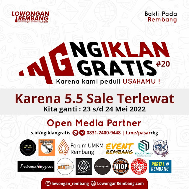 Karena 5.5 Sale Terlewatkan ! Ngiklan GRATIS ! Disemua Media Sosial Lowongan Rembang Dot Com