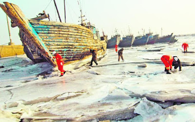 Teluk Bohai, Lautan Bohai di Jinzhou, wilayah Liaoning, membeku 