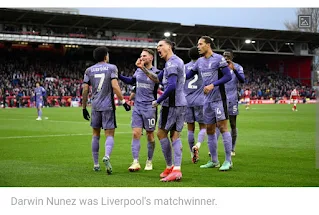 EPL: Nottingham 0-1 Liverpool - Darwin Núñez goal seals 99th-minute Liverpool win