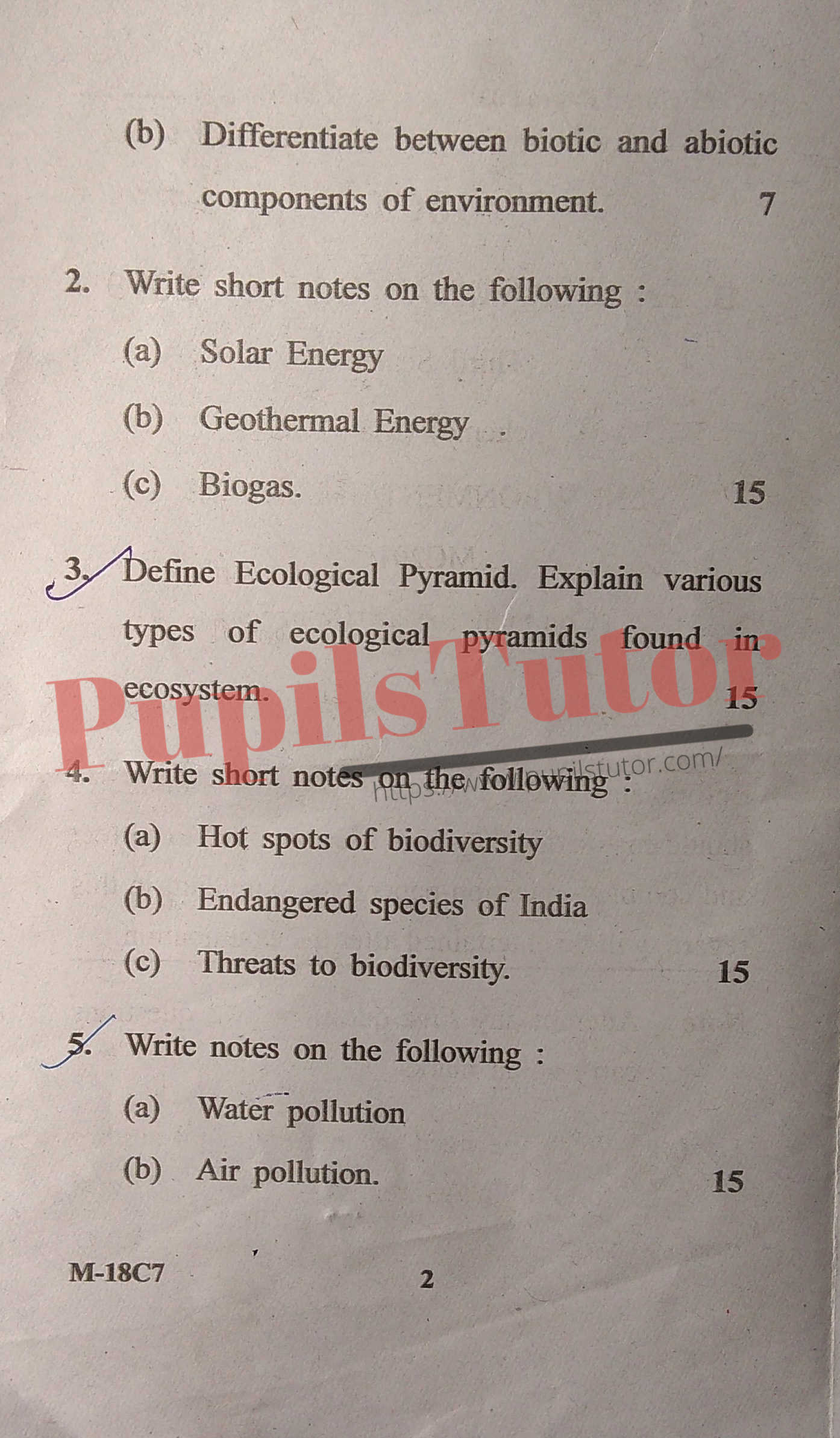 M.D. University B.Tech Environmental Science Third Semester Important Question Answer And Solution - www.pupilstutor.com (Paper Page Number 2)