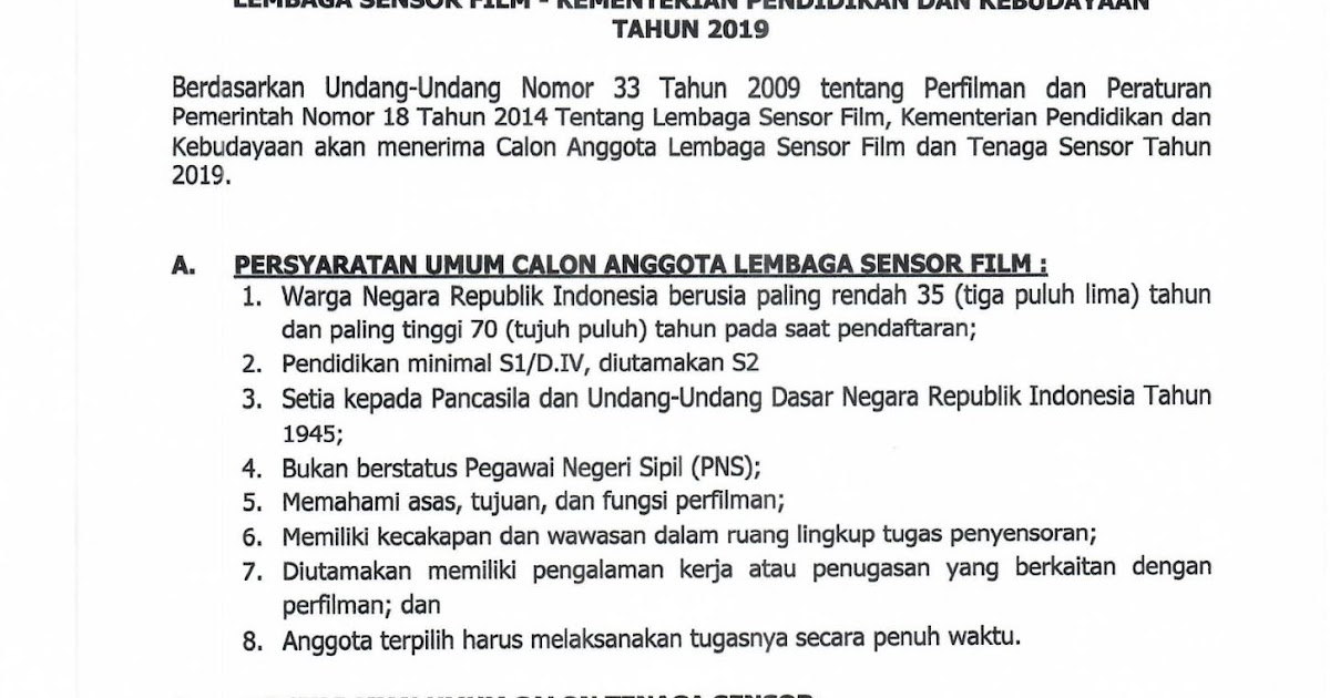 Lowongan Kerja Lowongan Kerja Lembaga Sensor Film Kemendikbud    Mei 2024