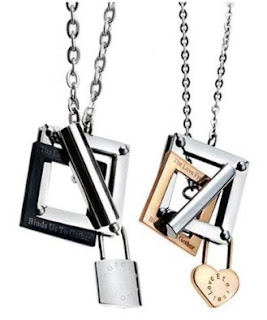 His & Hers Matching Set Lock Your Heart Couple Titanium Pendant Necklace Simple Korean Love Style in a Gift Box (ONE PAIR) 