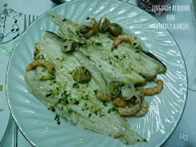 "Lenguado al horno con gambas y almejas"