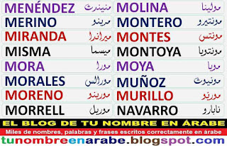 Apellidos en letras arabes MORALES MORENO MORRELL MOYA MUÑOZ MURILLO NAVARRO