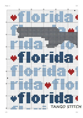 Florida state map typography cross stitch pattern - Tango Stitch