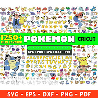 Pokemon mega big bundle svg png clipart vector cut files birthday Pikachu Cricut and silhouette Instant download