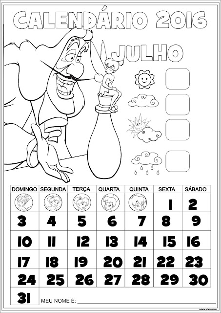 Calendários Peter Pan 2016 para Imprimir Com Numeração