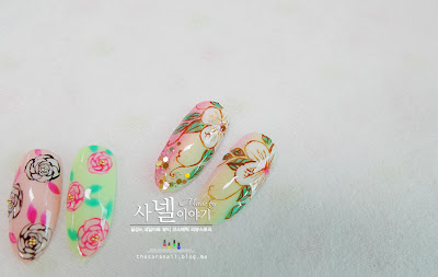 Floral Nail art, feminine nail tip design