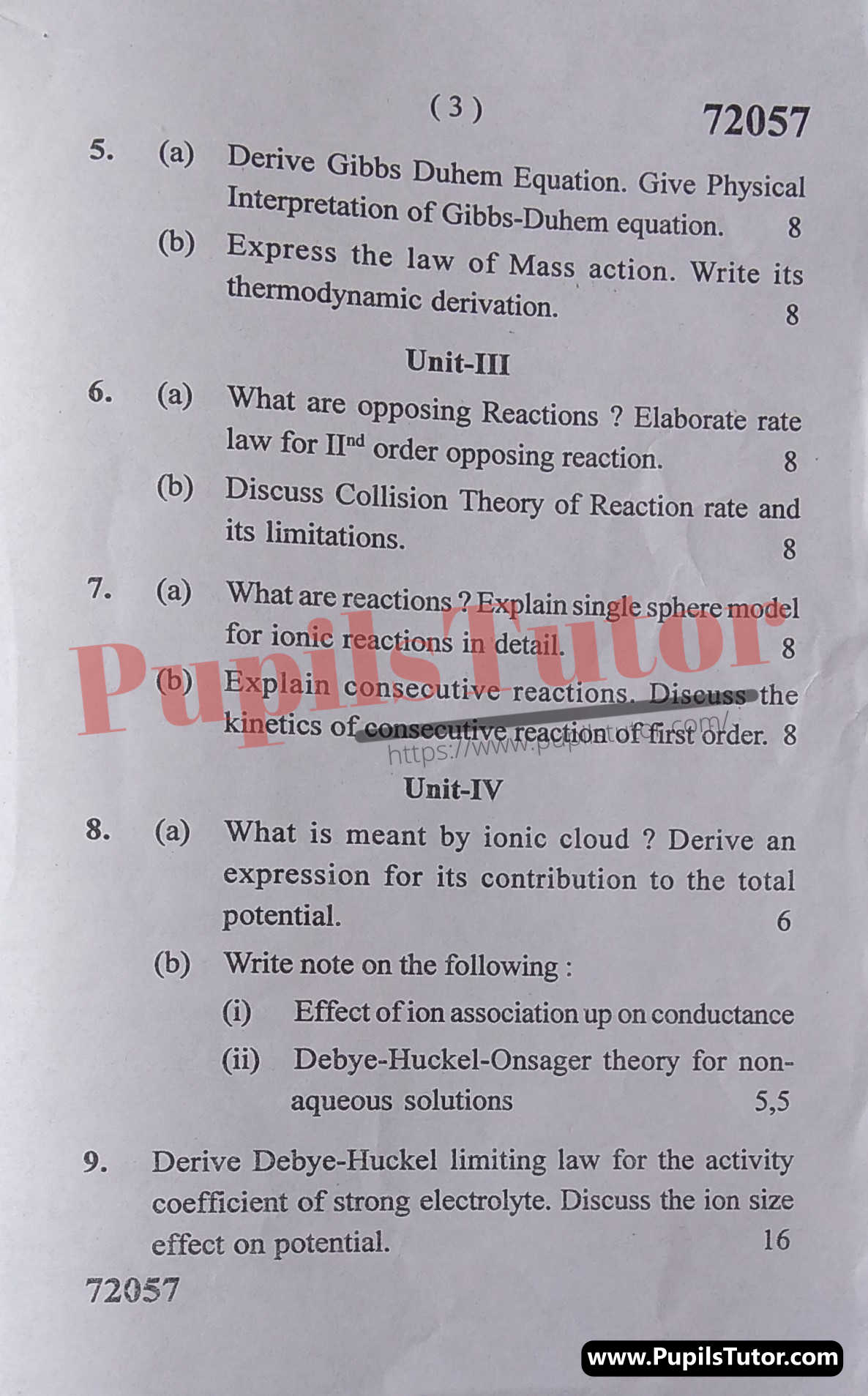 Free Download PDF Of M.D. University M.Sc. [Chemistry] First Semester Latest Question Paper For Physical Chemistry Subject (Page 3) - https://www.pupilstutor.com