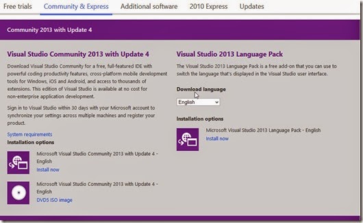 Download Visual Studio 2013 Community Edition