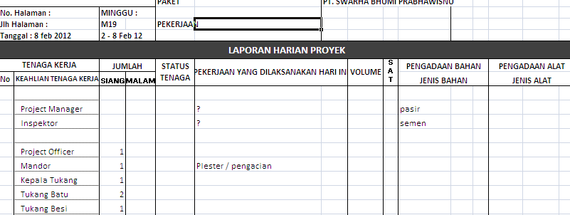 KUMPULAN FILE LAPORAN PROYEK HARIAN, MINGGUAN DAN AKHIR