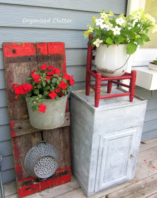 Photo collage of enamelware decor.