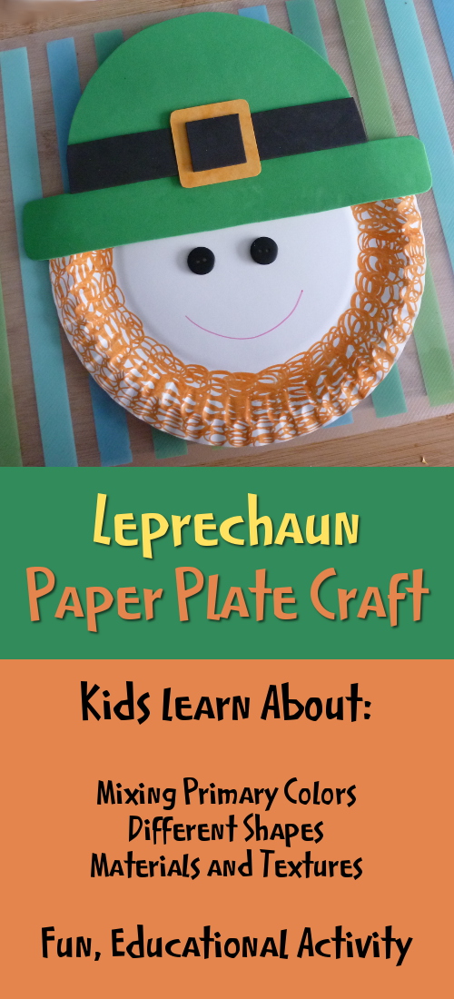 St. Patrick's Day Irish Leprechaun Paper Plate Craft for Young Kids Lots of Learning Involved with ideas on shapes, textures, materials, measuring and more